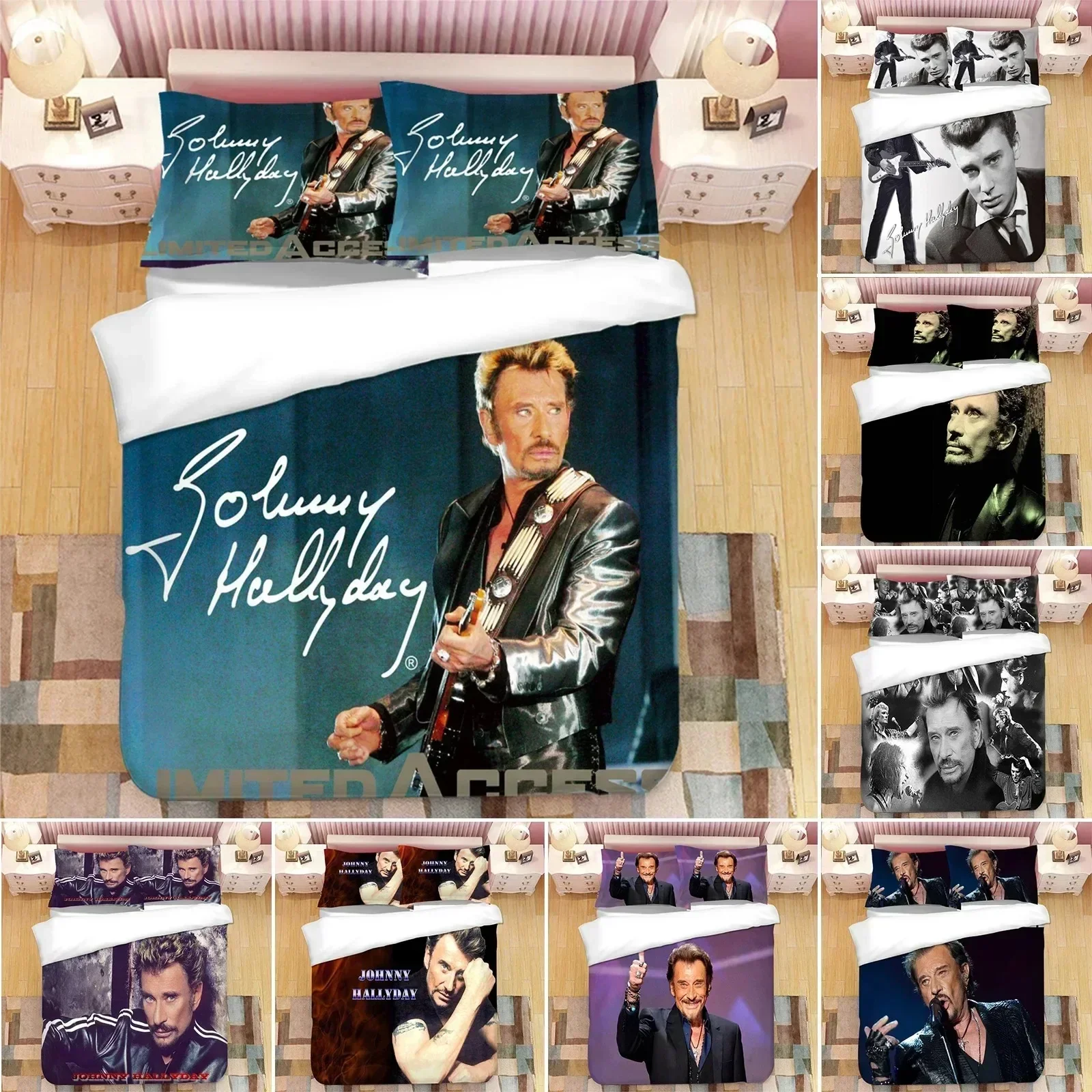 Johnny Hallyday Bedding Set Duvet Cover Sheet Printed Bed Set Pillowcase Bed Full Queen King Size Comforter Bedroom