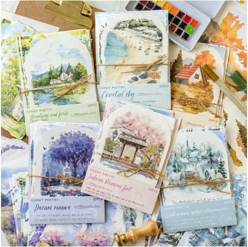 24sets/lot Memo Pads Material Paper Faraway Poetry Collection Journal Scrapbooking paper Background Decoration Paper stationery