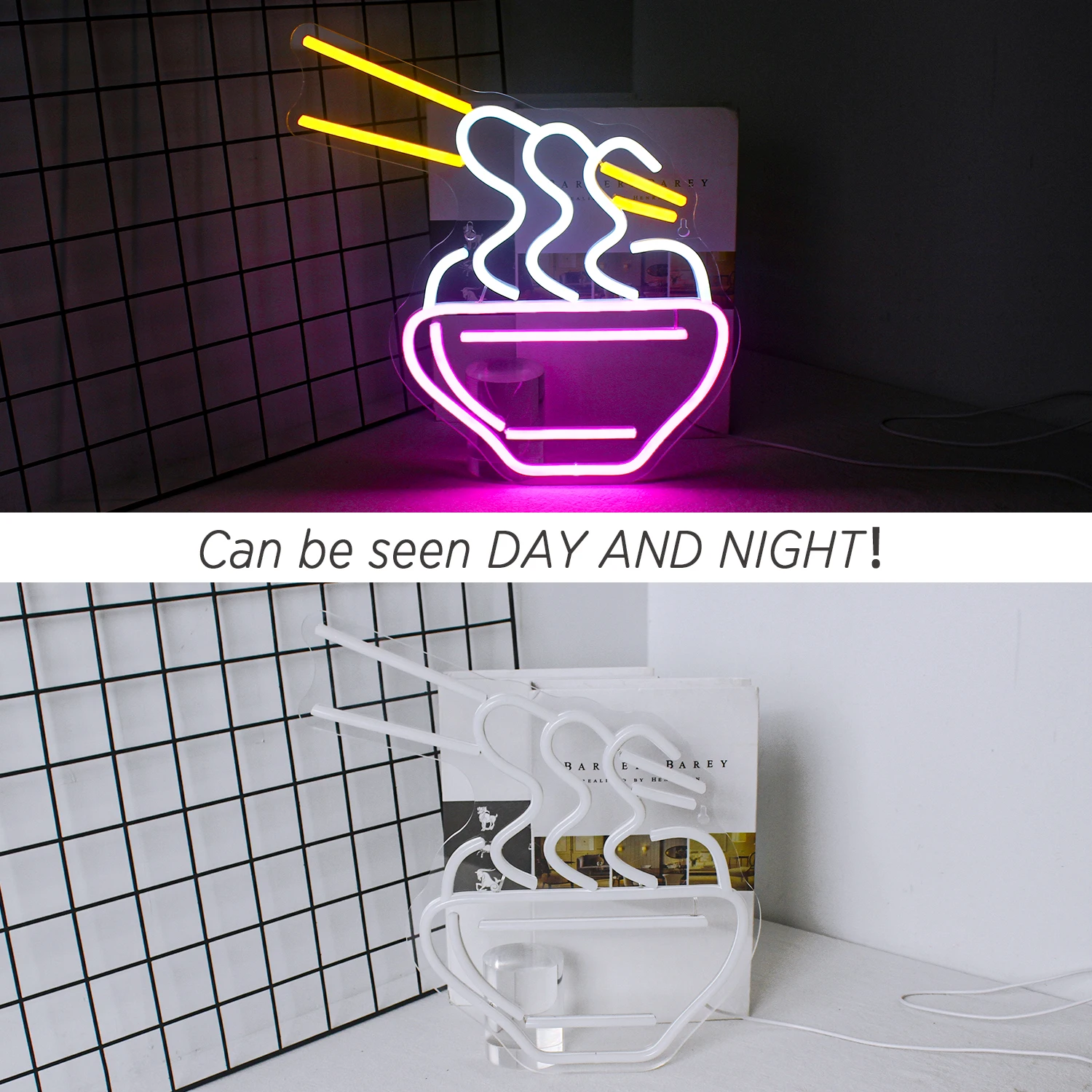 Imagem -05 - Ramen Neon Sign For Wall Decor Acrílico Usb Powered Luzes Led Home Party Noodles Comida Loja Item de Decoração do Quarto Art Lamp Logotipo