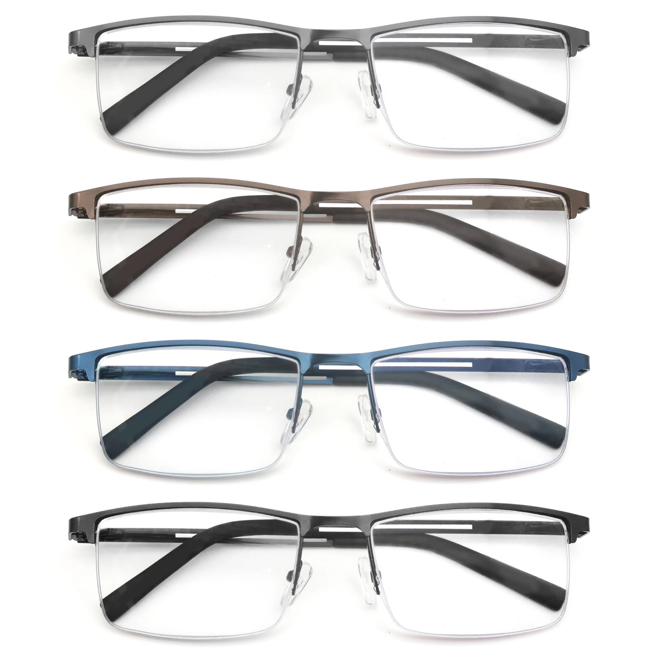 Óculos de leitura com luz azul, leitores de computador masculinos, armação de metal antirreflexo com dobradiça de mola, proteção uv400, alívio de tensão ocular
