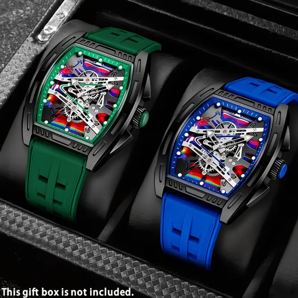 2pcs Men's Stylish and Handsome Silicone Strap Quartz Wristwatch Set, Suitable for Daily Wear, Parties, Valentine's Day, Easter
