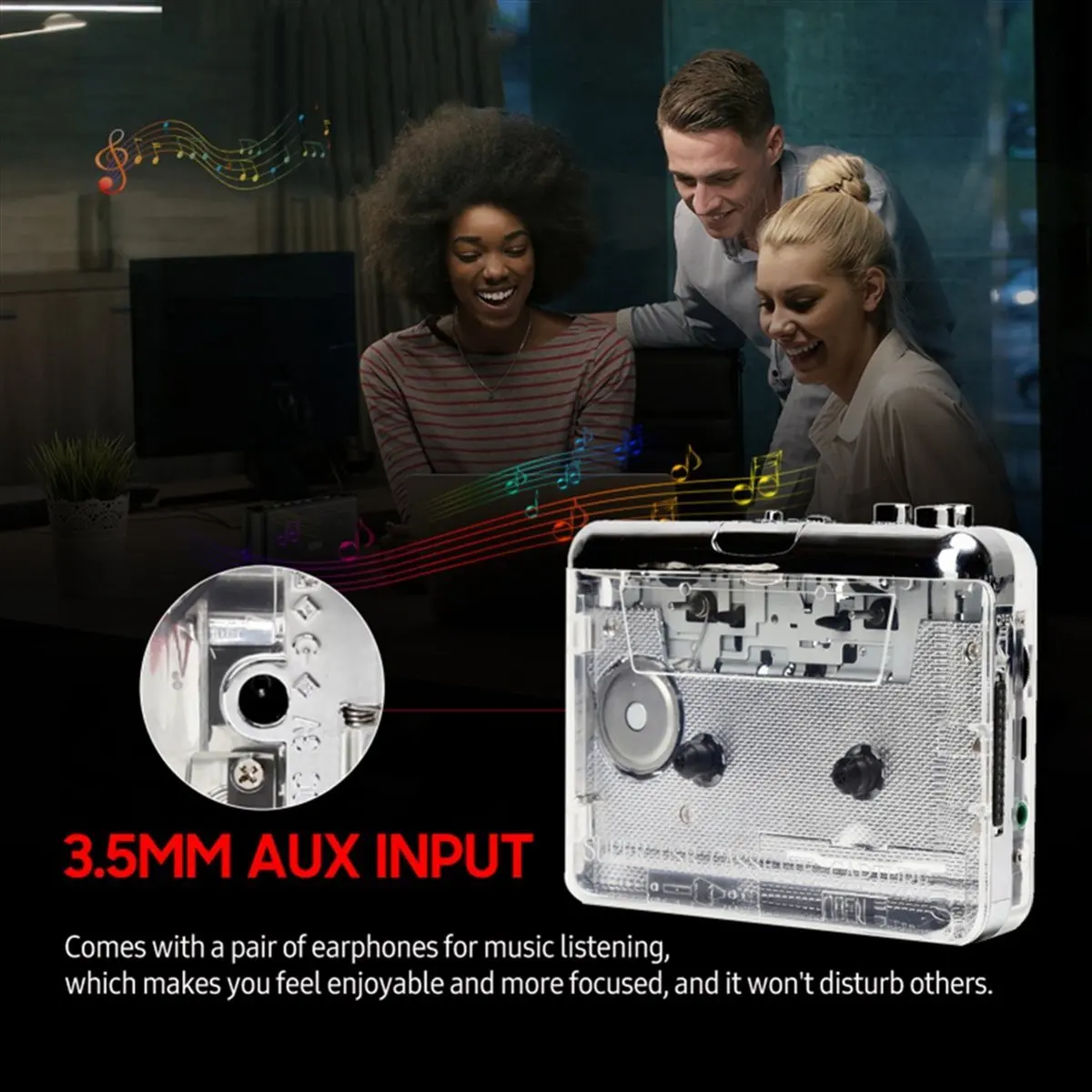 

(A15I) USB-конвертер кассет в MP3, портативный проигрыватель кассет для ПК, ноутбука, совместим с Vista, в комплекте наушники