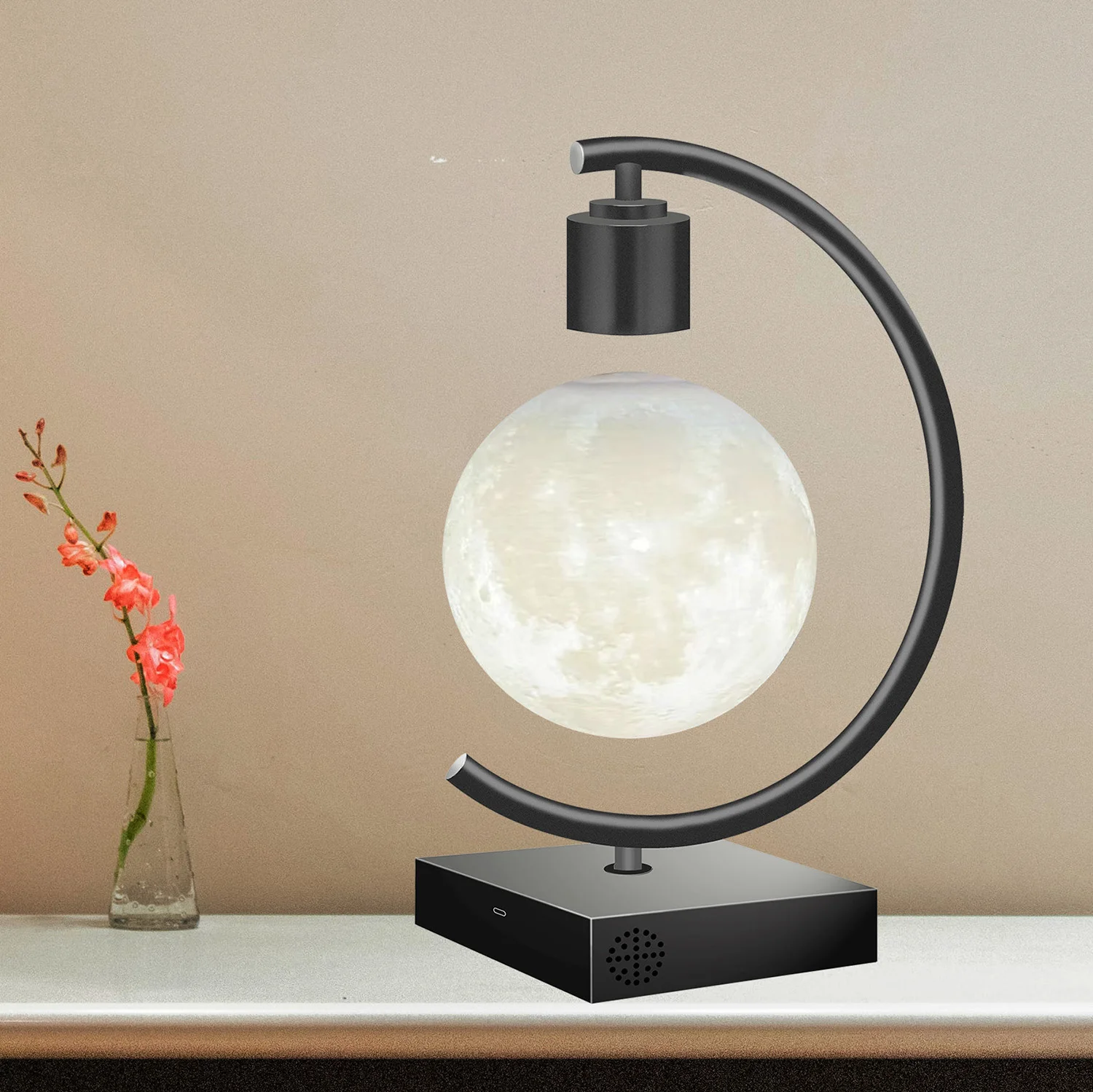 New Magnetic Levitating Moon Lamp Floating Levitation LED Light Bulb Table Lamps with 18W Fast Charger and Bluetooth Speaker