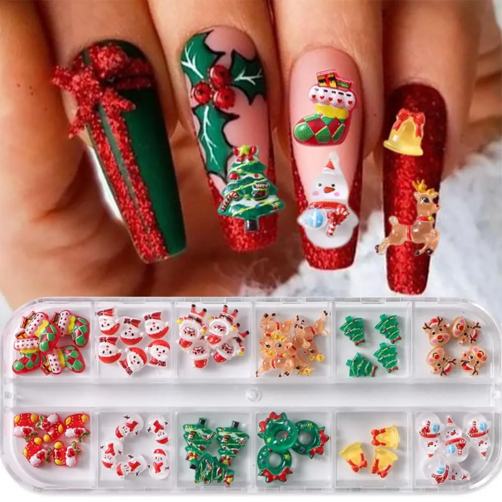 Encantos coloridos de unhas de Natal Papai Noel Reno Boneco de neve Mix Natal Nail Art Inverno Bonito Presente Sino