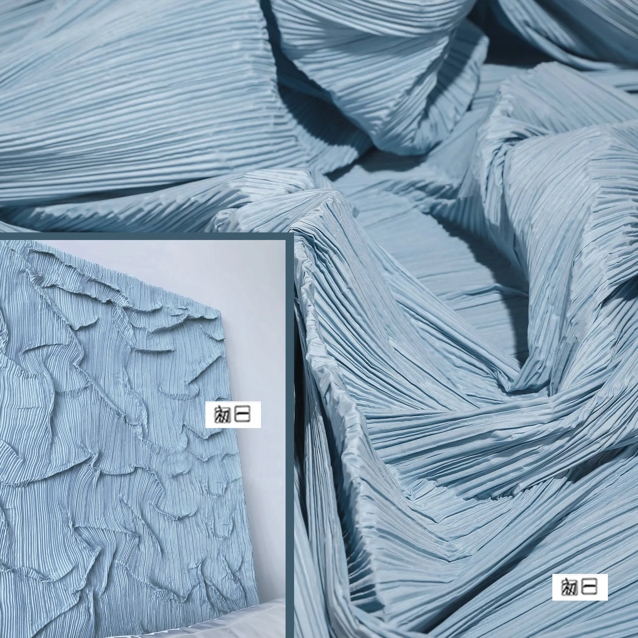 Junior High School Designer Light Blue Pleated Pleated Texture Pleated Wide Style Creative Wedding Prints Designer Fabric