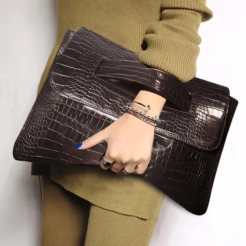 

Crocodile Pattern PU Handbag Large Capacity Crossbody Bag Flip Top Laptop Handbag