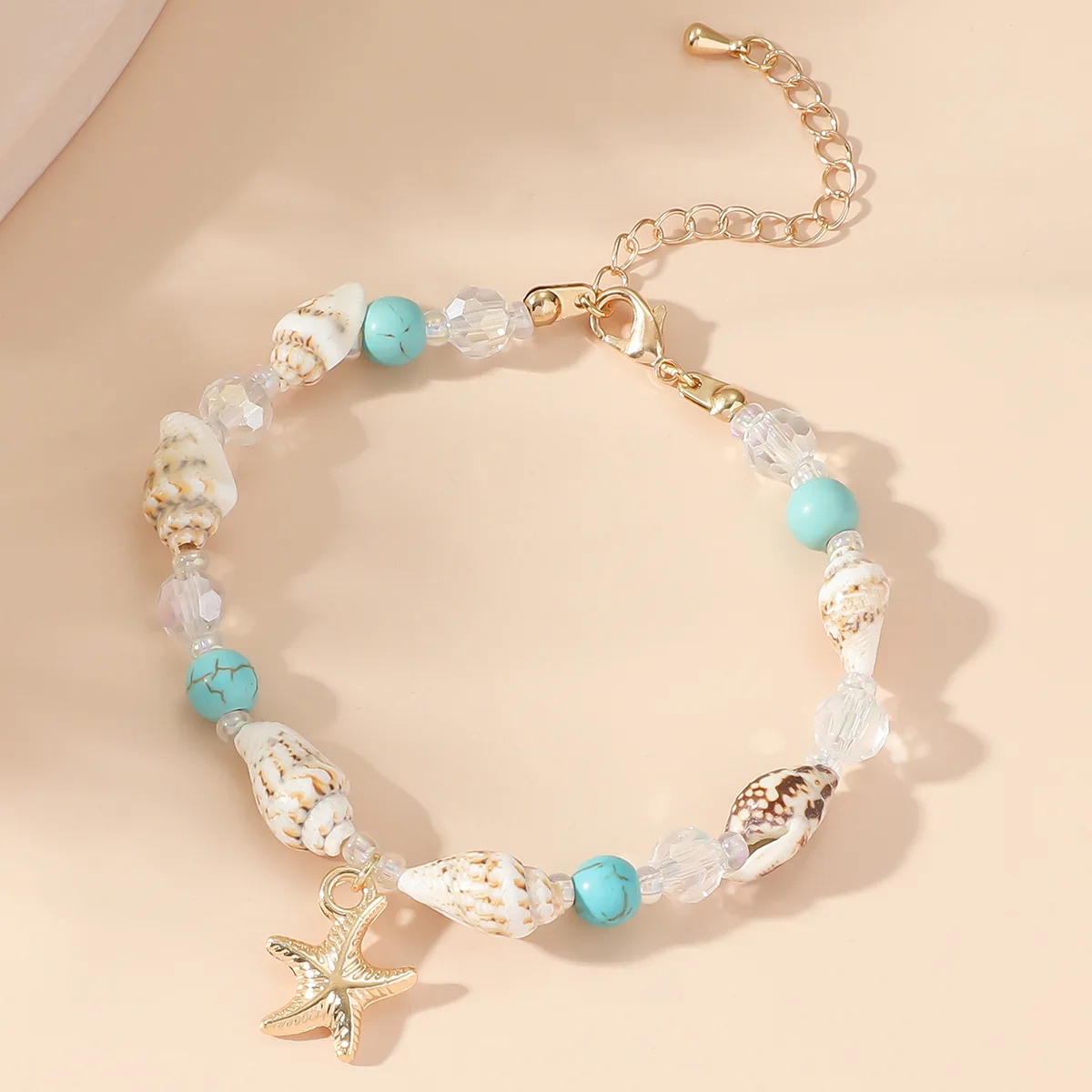 

2024 popular conch rice bead turquoise bracelet beach starfish pendant shell crystal