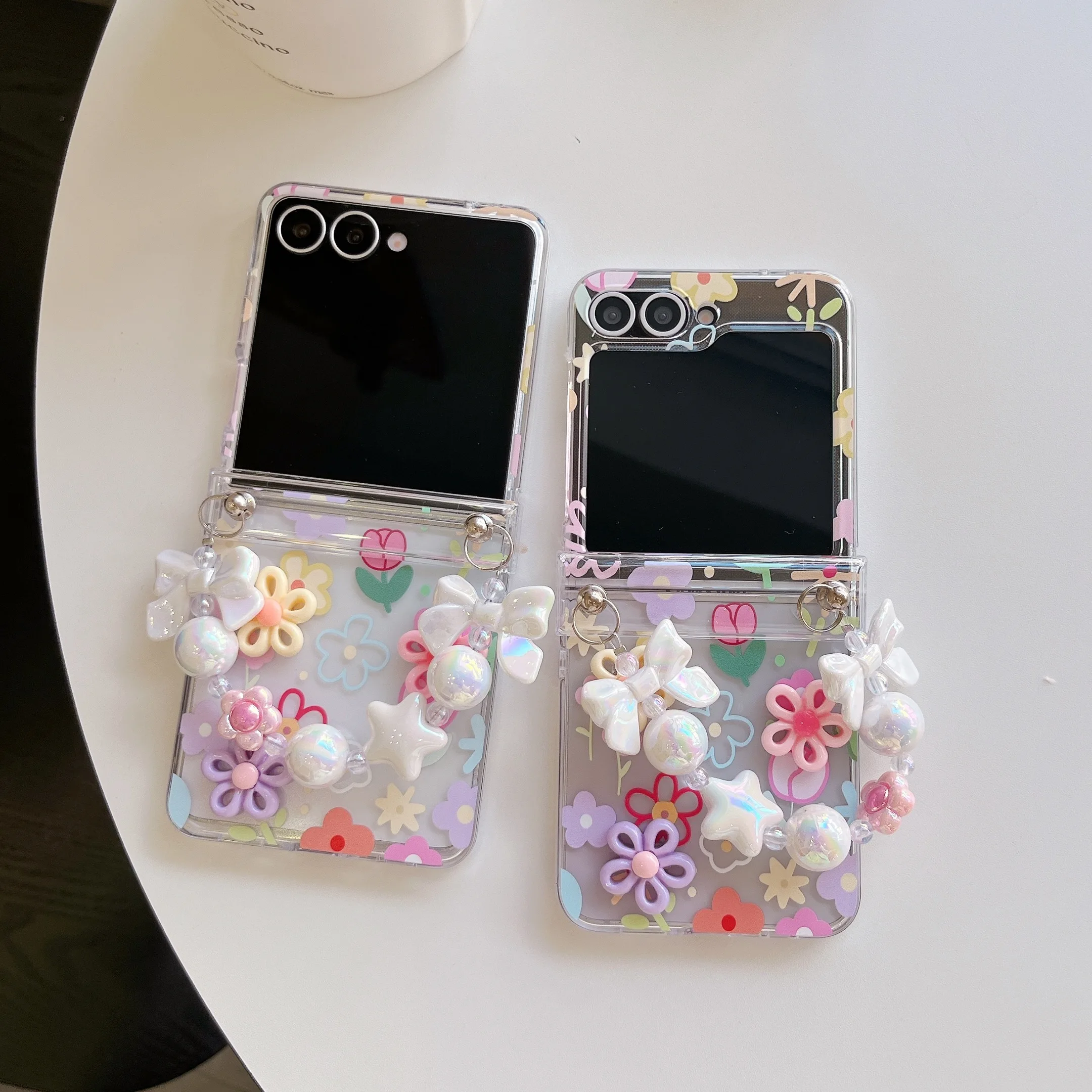 3D Blumen Transparente Hülle mit Schmetterlingsknoten-Armband für Samsung Z Flip 3 4 5 6FE 7 Handy-Schutzhülle