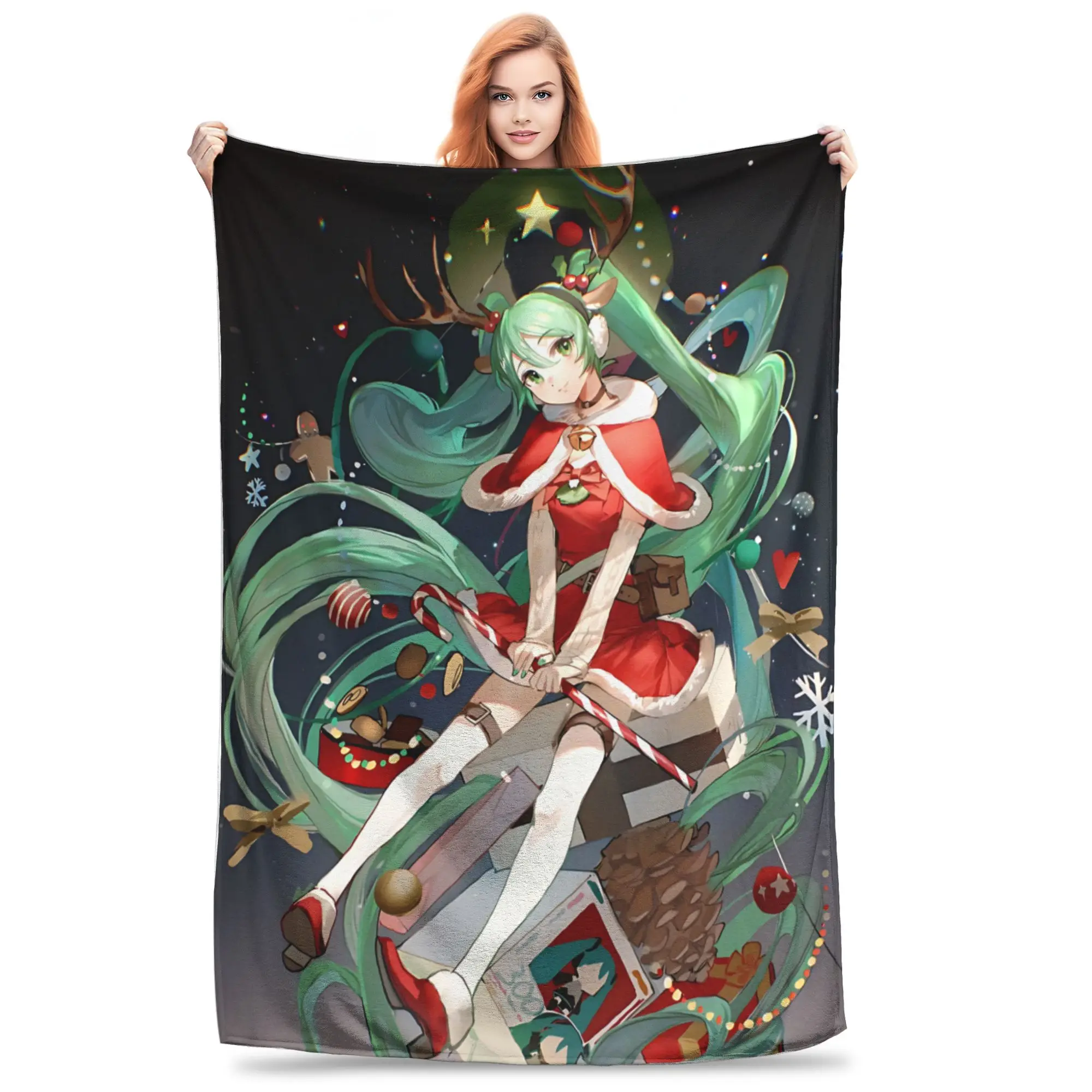 1PC Christmas Exclusive  Hatsune Miku  home room decorations Winter Blankets for Adults Bedding Home Interior Sofa Knee