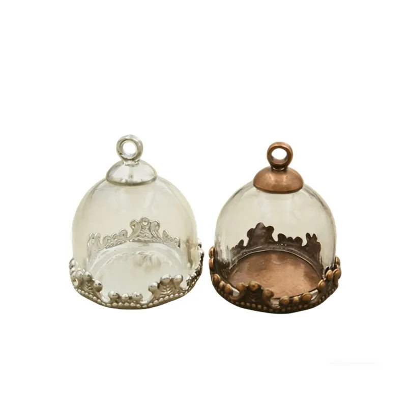 5 Juegos de 15mm Globo de cristal cúpula corona Base cuentas tapa conjunto de globo de cristal colgante de frasco de vidrio accesorios de joyería