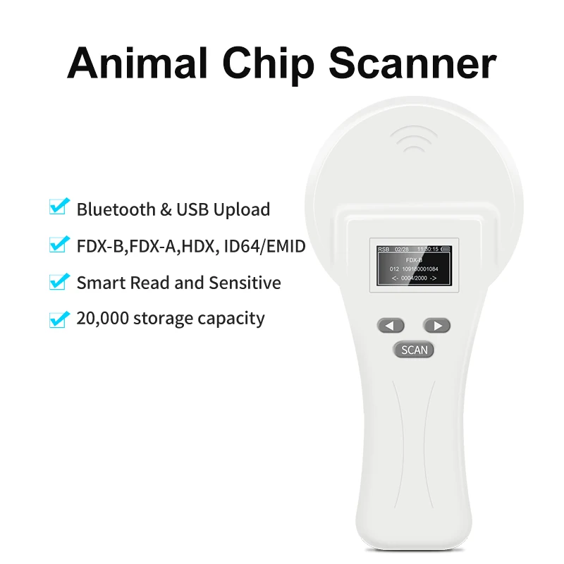 134.2KHz Animal RFID Handheld EM4305 Ear Tag Collector Reader EMID FDX-B(ISO11784/85 Microchip Scanner With BT And USB