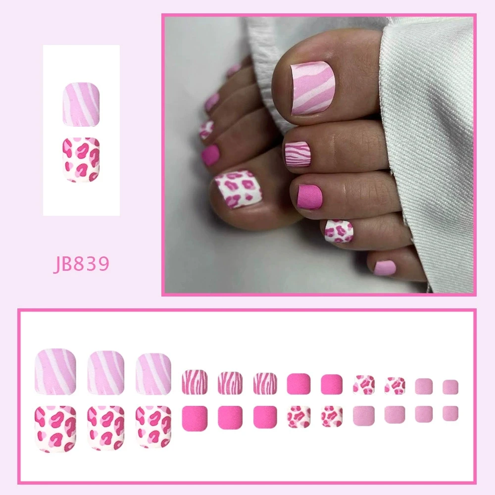 Faux ongles de manucure imprimé léopard rose, 24 pièces, nouveaux orteils d'été, givrés y2k, détachables, à pression, courts
