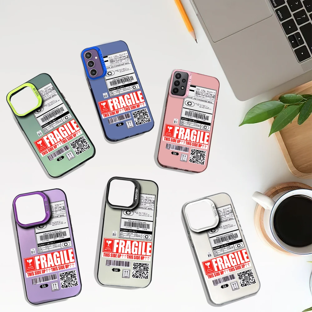 Fashion F-Fragile Label Laser Phone Case for Samsung S24 23 22 ULTRA A25 33 32 34 S PLUS IMD Shockproof Silicone Coque