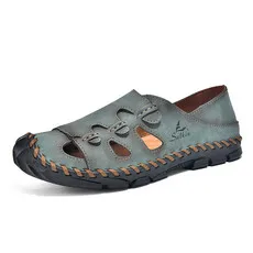 

Men's Closed Toe Leather Sandals, Breathable Hollow-Out Slip-On Shoes for Summer, Outdoor & Daily Wear