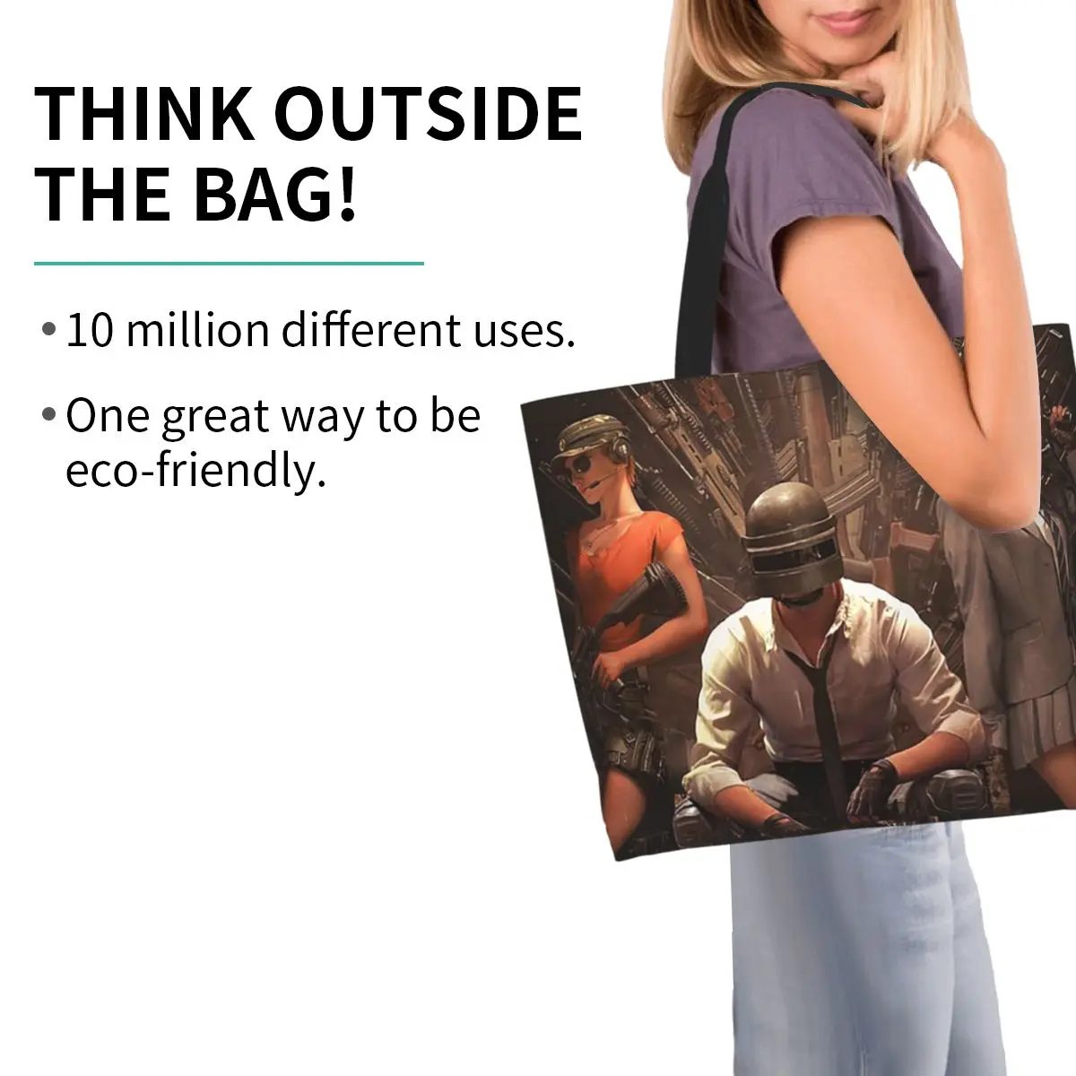 Pubg Battlegrounds Shooting Game Shopping Tote Bag Canvas Large Capacity Shoulder Bags Shopper Grocery Handbag for Women