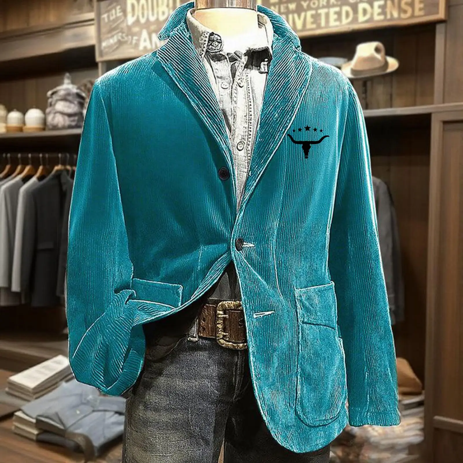 

Solid Color Small Print Blazer Men Corduroy Warm Pocket Casual Jacket Cardigan Trendy Men's Apparel Fashion Daily Wear
