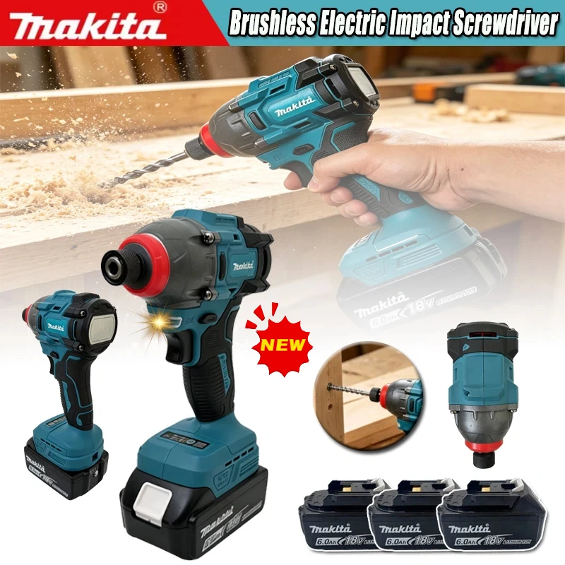 Makita 18V Cordless Impact Driver Brushless Motor Electric Screwdriver Power Tool For Woodworking Home DIY For 6.0Ah Battery
