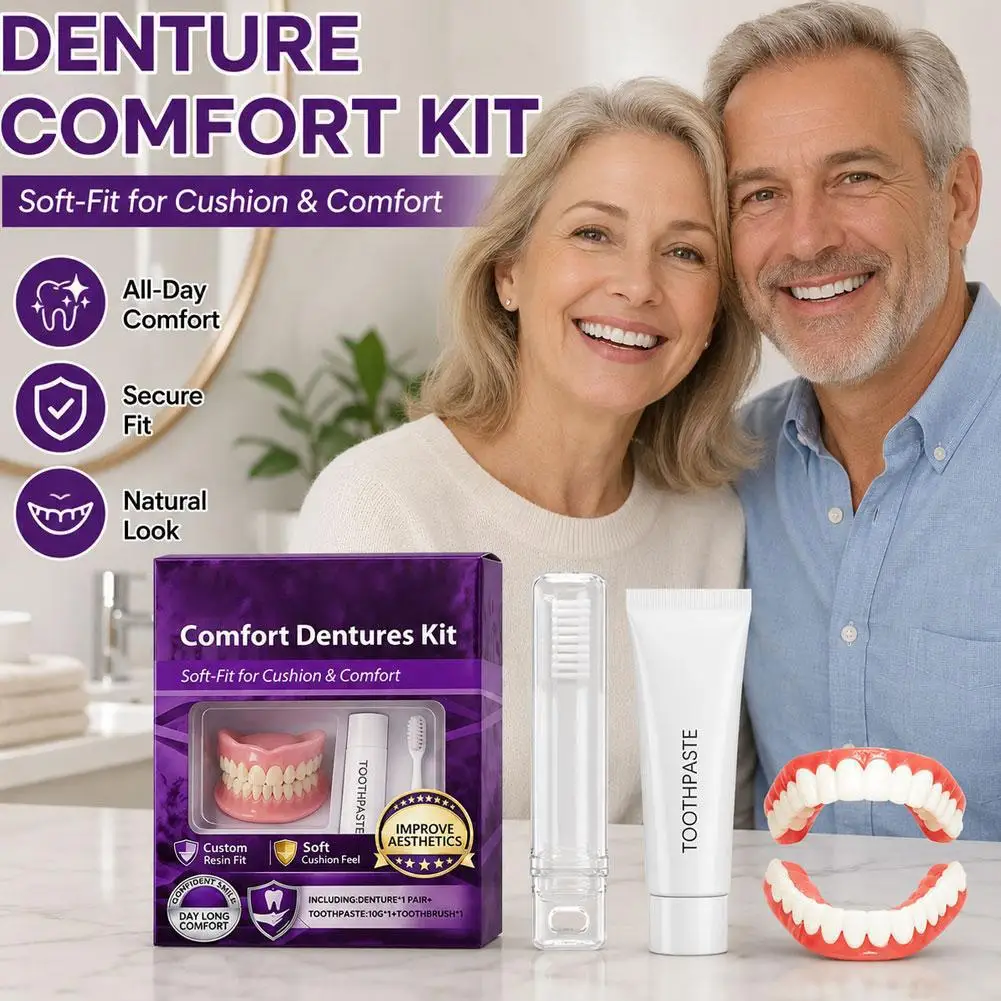 False Teeth Adult Full Set Silicone Dentures Natural Upper Lower Soft Comfort Fit Instant Smile Oral Cosmetic Accessories