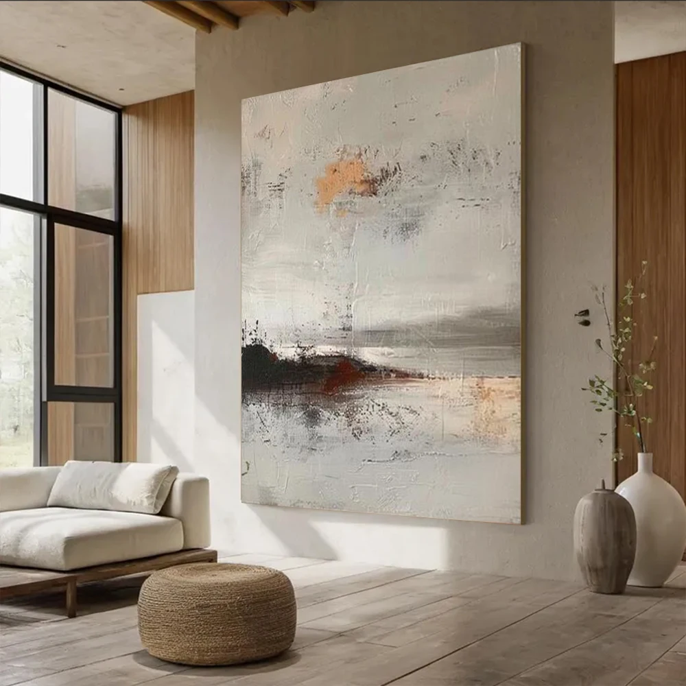 

Abstract Oil Painting On Canvas Handmade Lake Scenery Simple Brushstrokes Wall Art Picture for Home Living Room Decor Image Gift