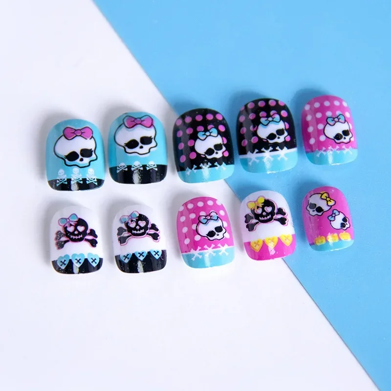 Halloween Easter Children Short Festive Atmosphere Press on Nails Fashion Skull Elements False Nails Acrylic Detachable Nail Art