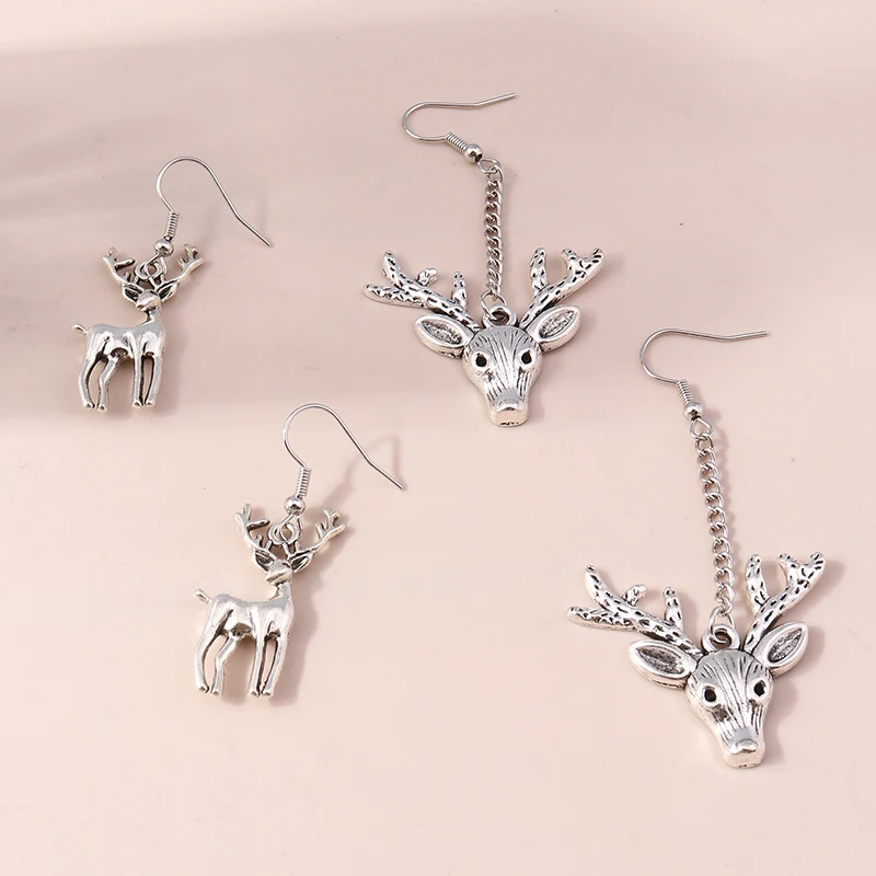 2 Paar/Set Modische Metall-Weihnachts-Milu-Hirsch-Ohrhänger für Frauen und Mädchen, Party- und Festivalschmuck, Geschenke – Detail 7