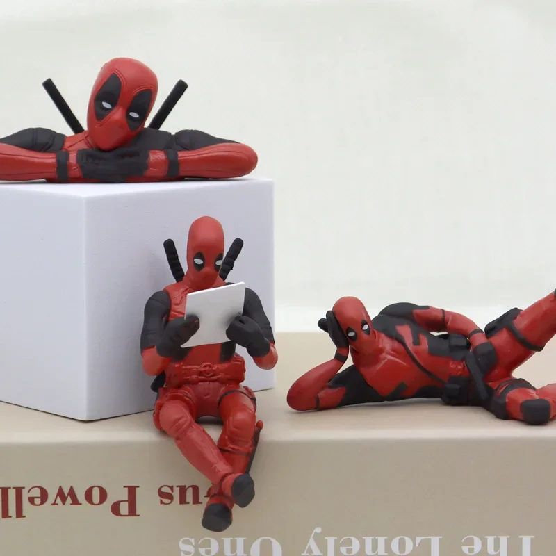 3pcs/set Deadpool Anime Action Figure Sitting Posture Model X-Men Mini Doll Car Decoration Marvel Collection Figurine Kids Toy