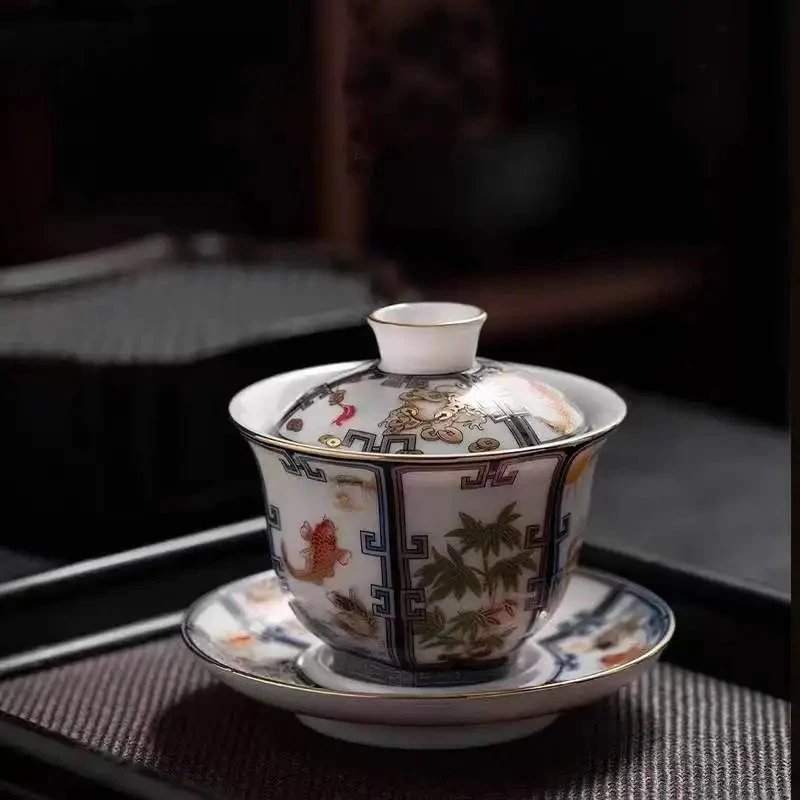 

200ml Chinese White Porcelain Gaiwan Zen Tea Bowl with Saucer Lid Kit Tea Tureen Tea Maker Cover Bowl Teaware Ornaments Gift Box