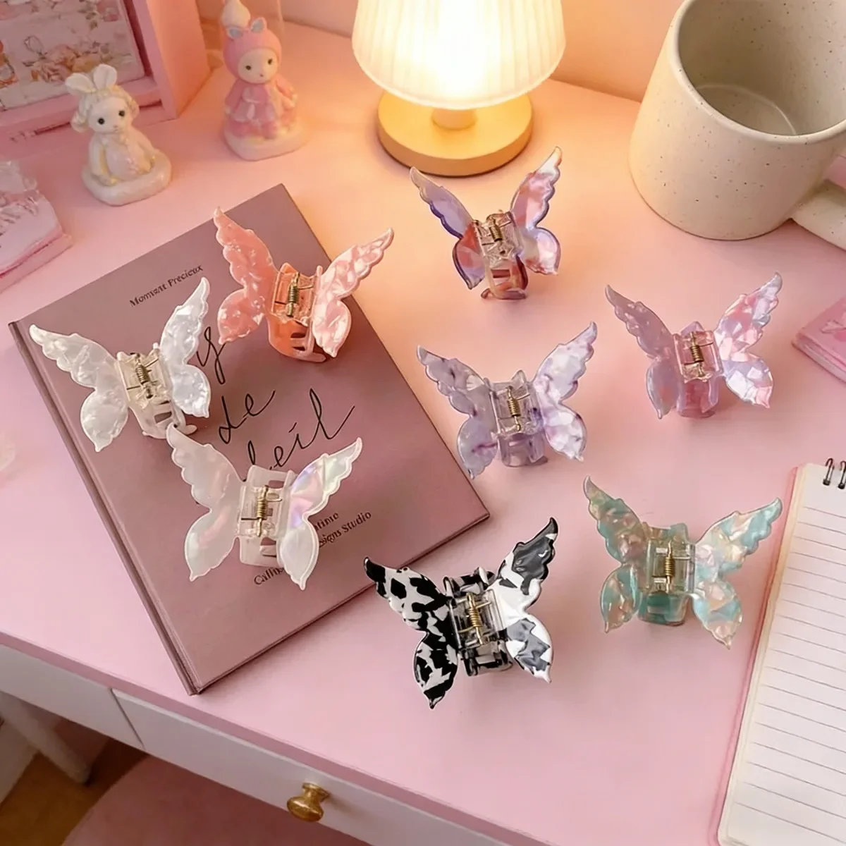 

Durable Ladies' Fashion Butterfly Hair Clip Pink Hair Clip Acetate Medium Back of Head Hair Accessories Girl Gift