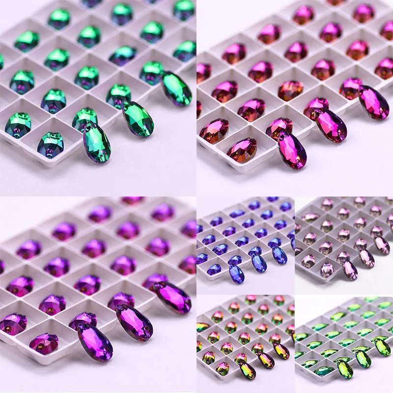 Teardrop Glitter Volcano Colors Sew on Rhinestone Flatback Crystals Droplet Sew-on Rhinestone Glass Strass Wedding Dress F0155