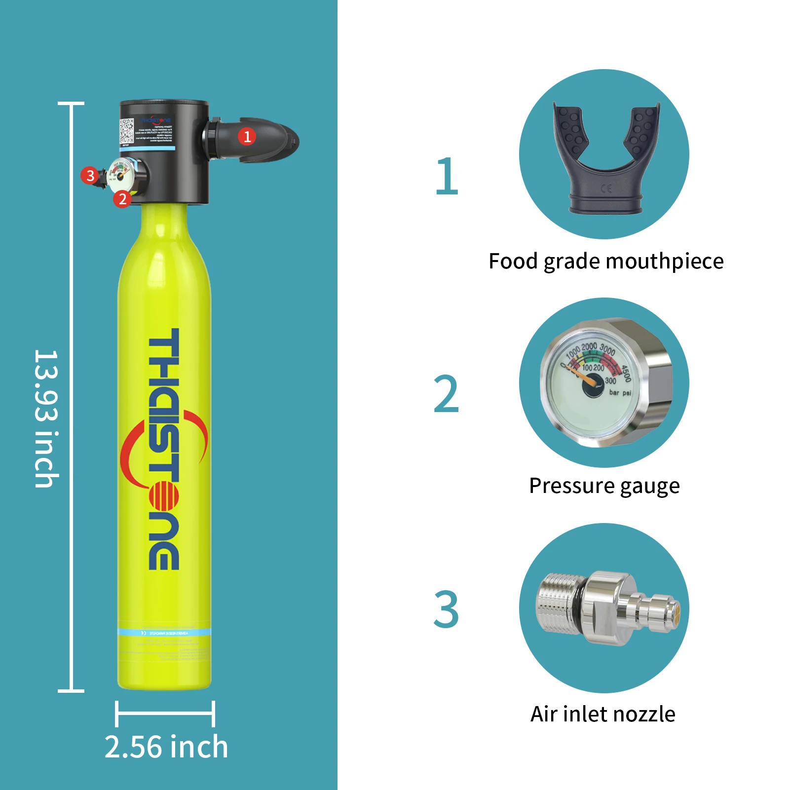 

THAIITONEE-Mini Scuba Diving Tank, Underwater Swimming Swimmer, Cylinder Equipment, Dive Bottle, Oxygen, 0.5L, 5-10 Minutes