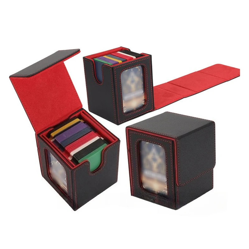 100+ تحميل بطاقة التداول صندوق سطح السفينة اثنين نافذة تصميم بولي Leather الجلود المغناطيسي إغلاق بطاقة الألعاب صندوق تخزين لبطاقات YuGiOh MTG الرياضية