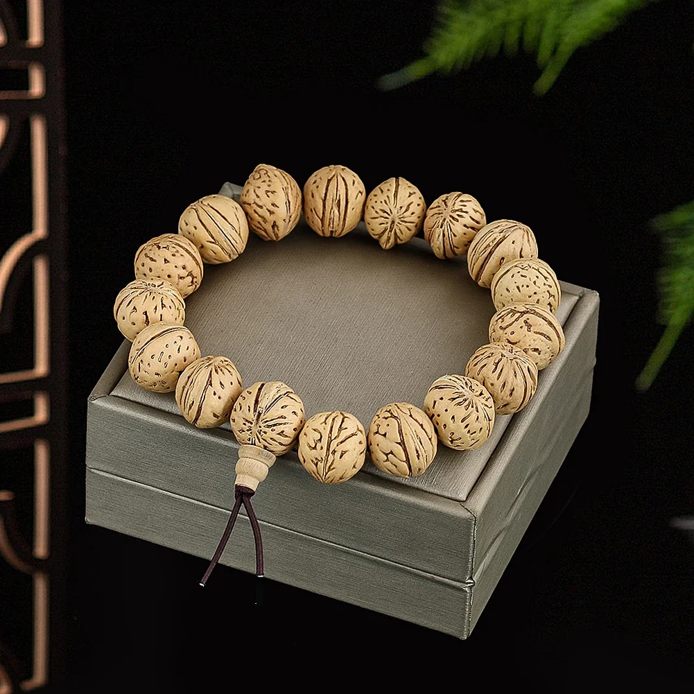 Natural Walnut Juglans Peach Pits Bodhi Seed Spacer Beads Wood Bracelet Buddhism Meditation Rosary Prayer Beads Bangle Jewelry