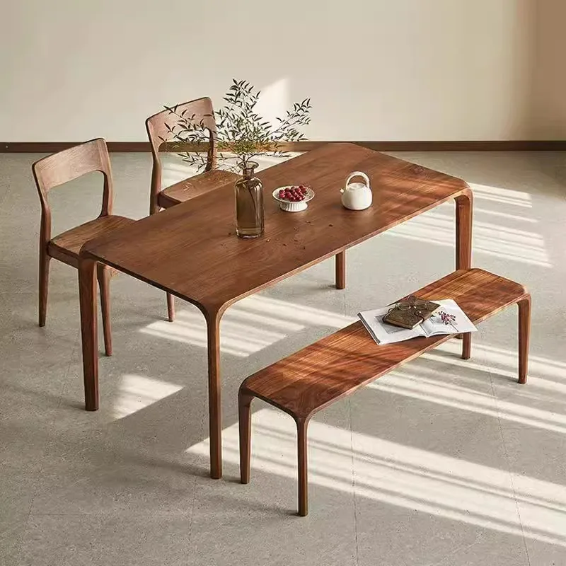 black walnut rectangular dining table Modern simple small apartment dining table Household restaurant Solid wood, table