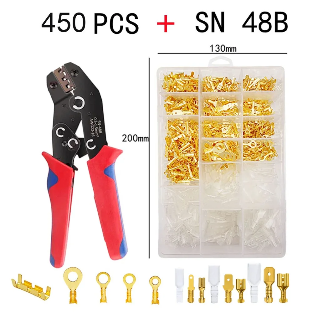 SN-48B Drahtcrimpzangen-Set mit Stecker-/Buchsen-Flachsteckverbindern 2,8mm 4,8mm 6,3mm Anschlüssen und Isolierhülsen