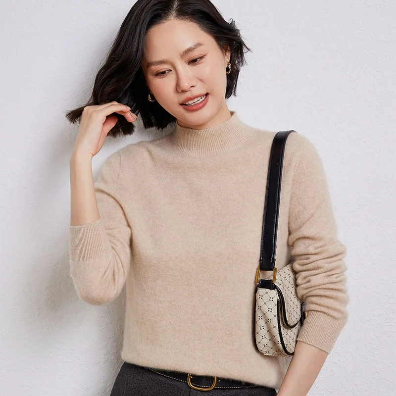 100% Sweater Women's Autumn And Winter New Best-Selling Semi-Turtle Neck Long-Sleeved Pullover Knitted Bottoming Shirt Top.