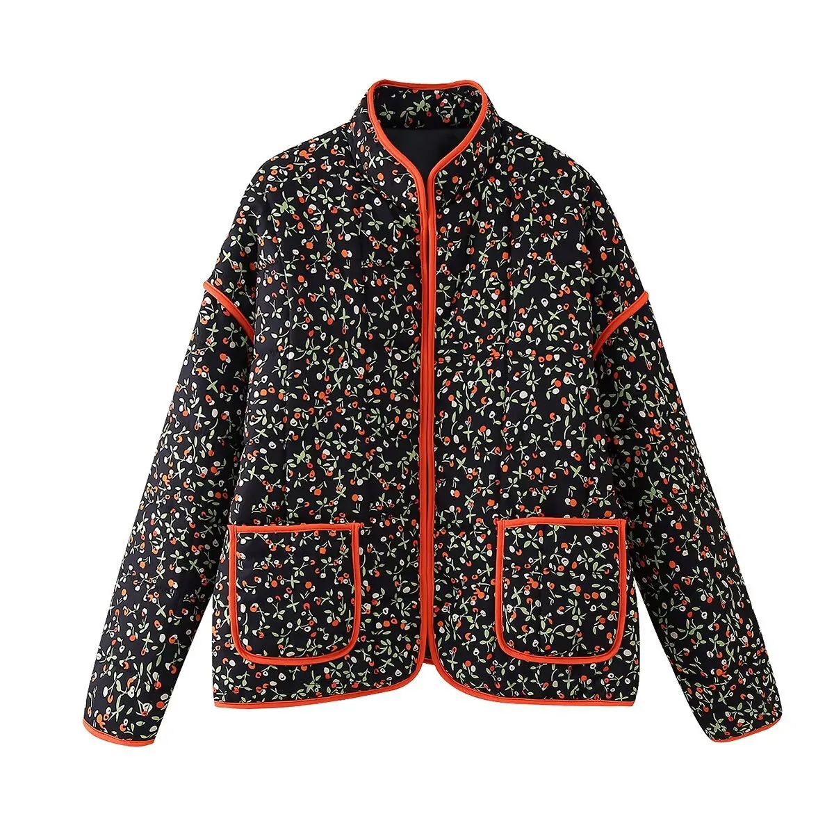 

6 Color Autumn Winter Cotton Padded Jacket New Floral Loose Quilted Thick Warm Versatile Outerwear Single Breasted Loose Coat