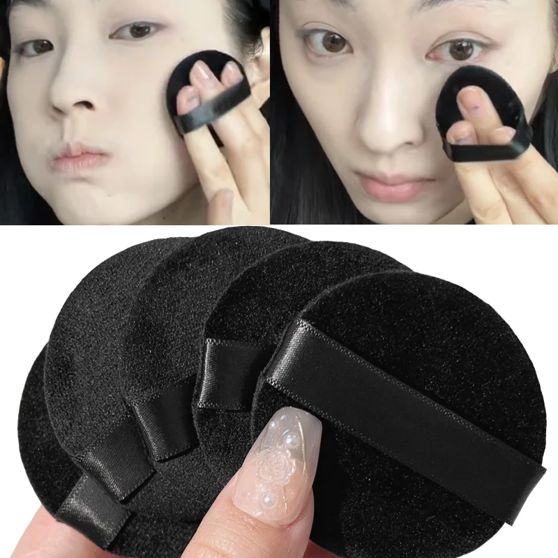 4/10Pcs Velvet Powder Puff Black Face Wet and Dry Use Makeup Puff Sponge Washable Blusher Loose Setting Powder Cosmetics Tools