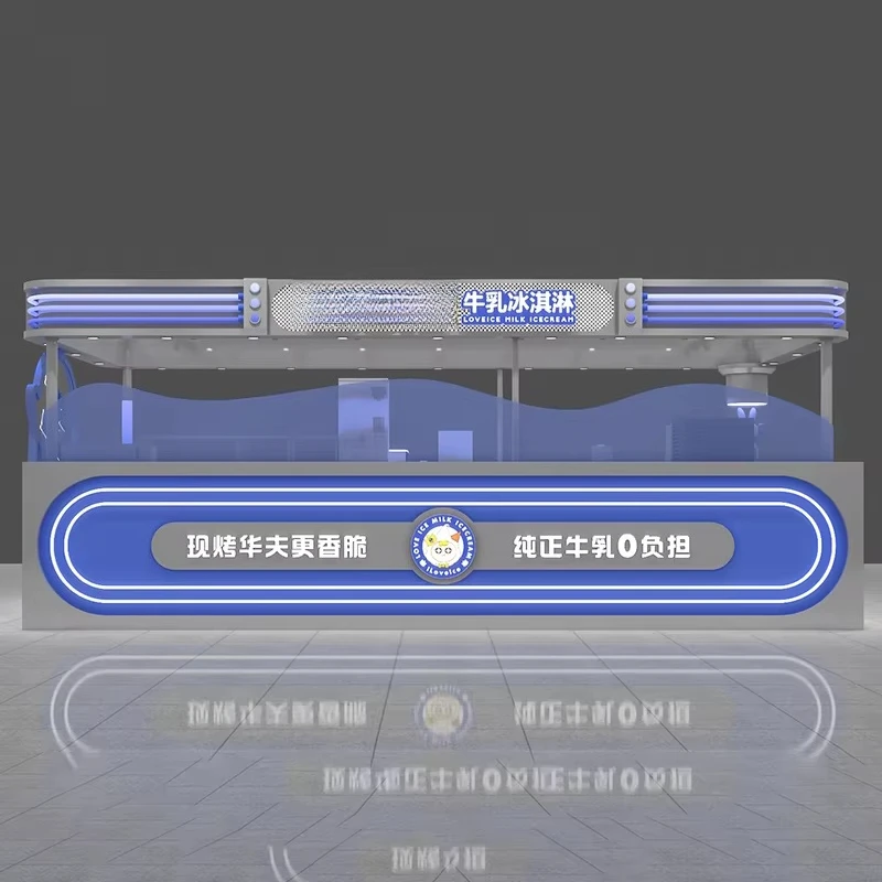 FL Customized Double-Sided Commercial Street Counter Display Cabinet Mall Kiosk Showcase for Milk Ice Cream Fresh Juice Bar