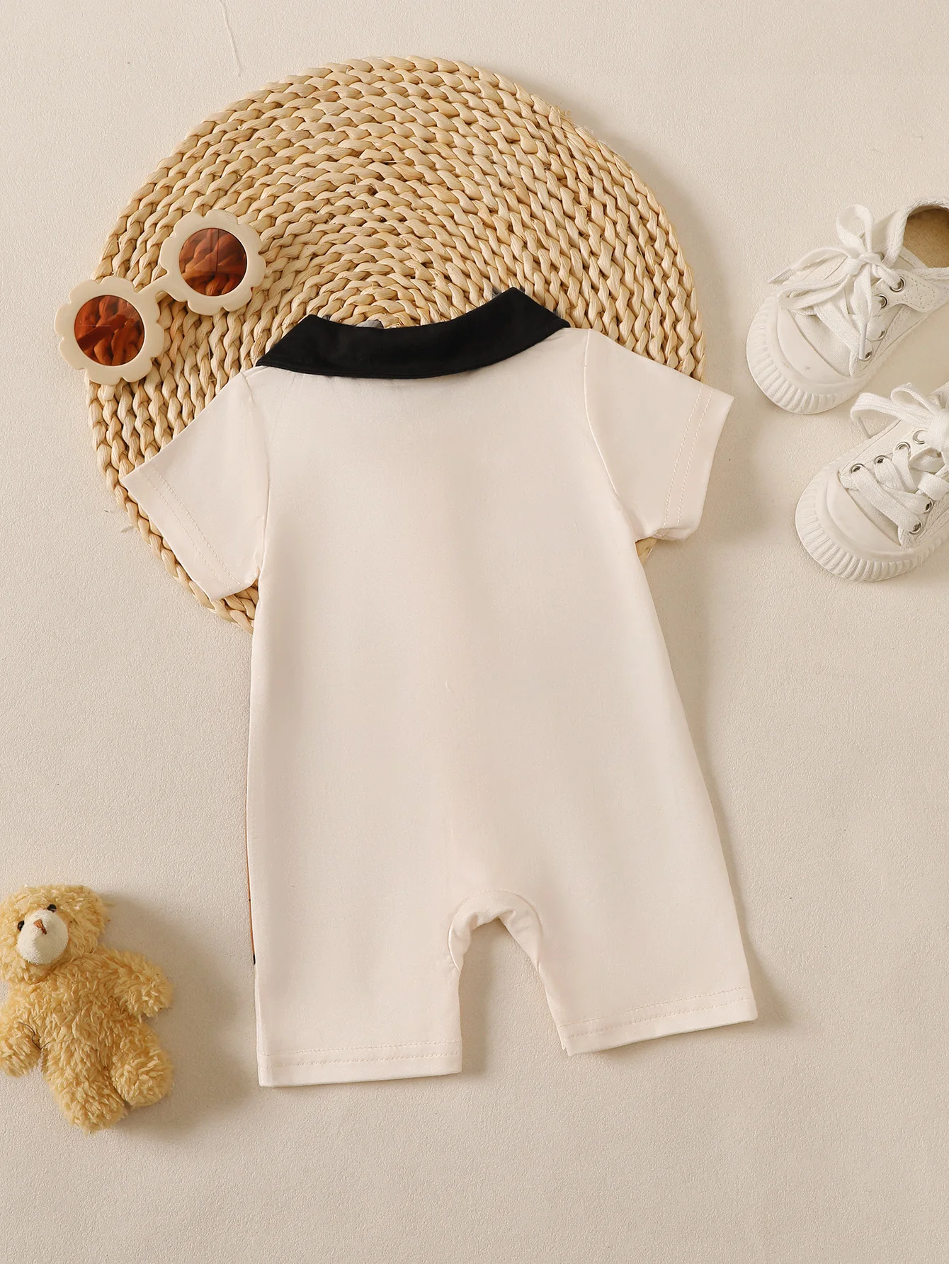 Baby Boy Summer Style Cute Casual Cartoon Bear Pattern Short-Sleeved Romper, Soft and Comfortable Baby Boy Clothing Suitable for Indoor Daily Casual Outings