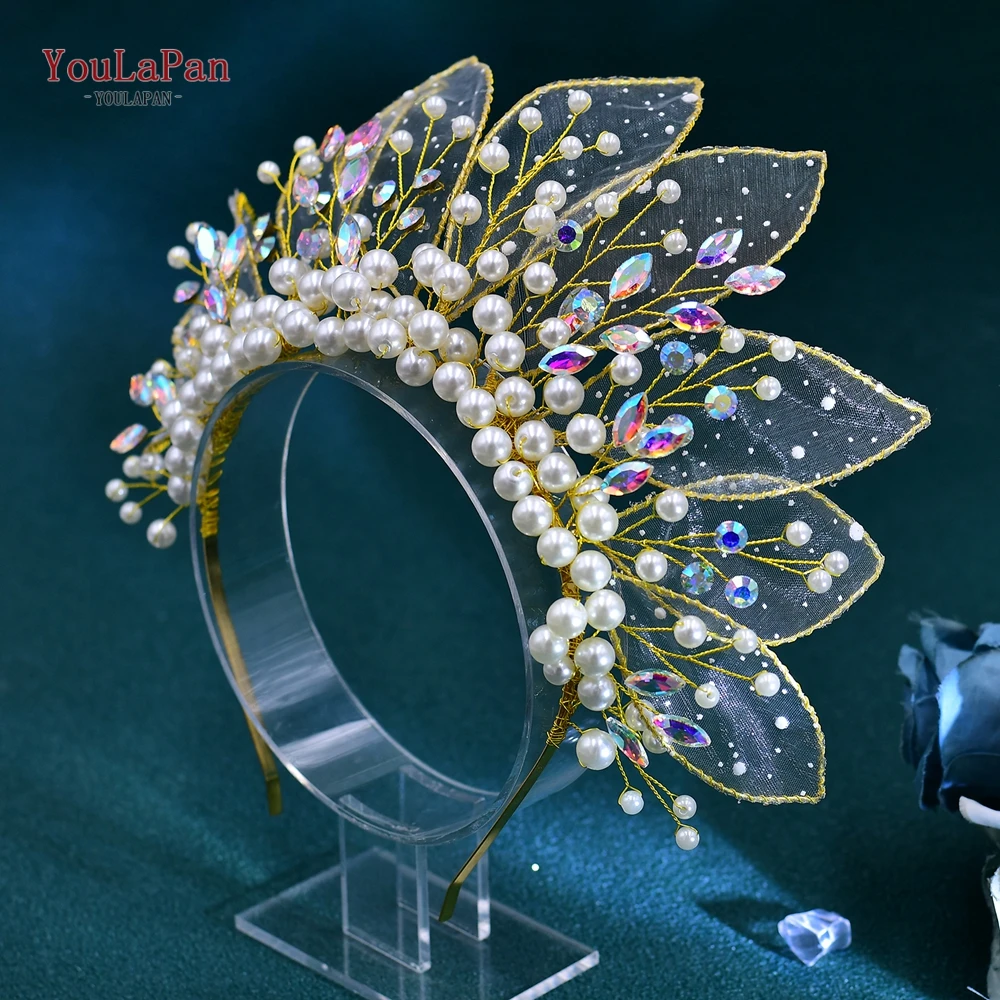 TOPQUEEN Princess Wedding Crown Bridal Hair Accessories Faux Pearl Crown for Bride Headwear Crystal AB Headdress For Party HP670