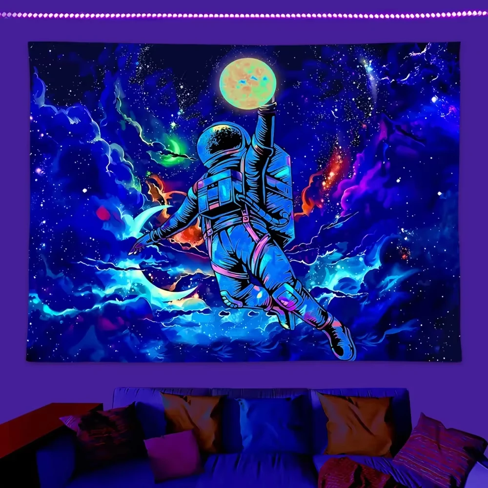 VIKAMA Psychedelic Astronaut Starry Sky Tapestry Nebula Neon Donut Design Gaming Room Bohemian Home Decor Dormitory Living Room