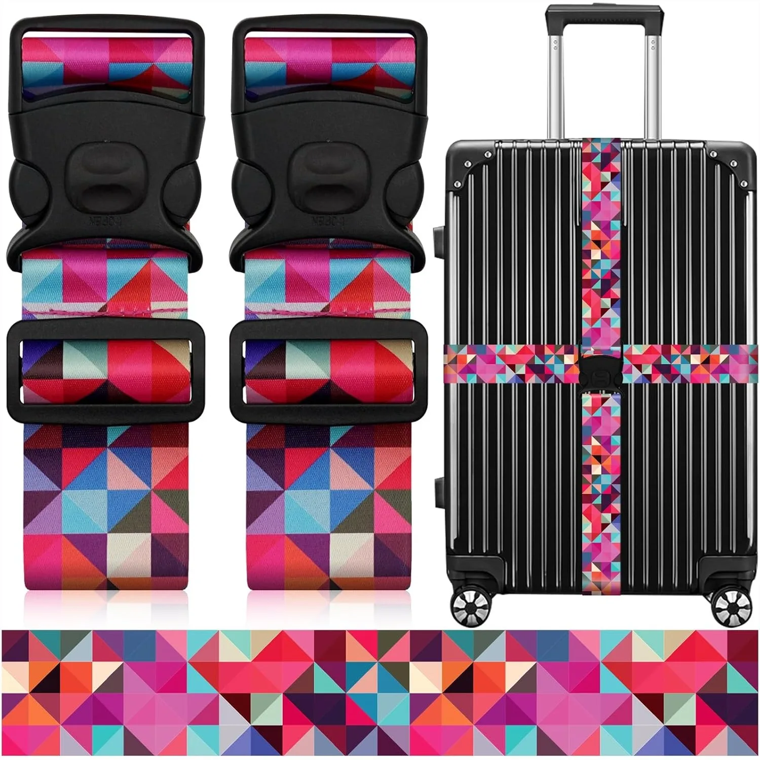 

2 Pack Luggage Straps for Suitcases, Adjustable Travel Belt with Double Lock and Quick Release Buckle, Heavy Duty Nylon Bag