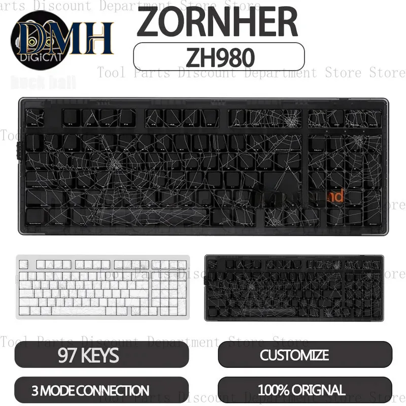 ZORNHER Zuohe ZH980 Spider Web Mechanical Keyboard 3Mode Wireless Gaming Keyboards RGB Hot Swap Customise Pc Accessories Gifts