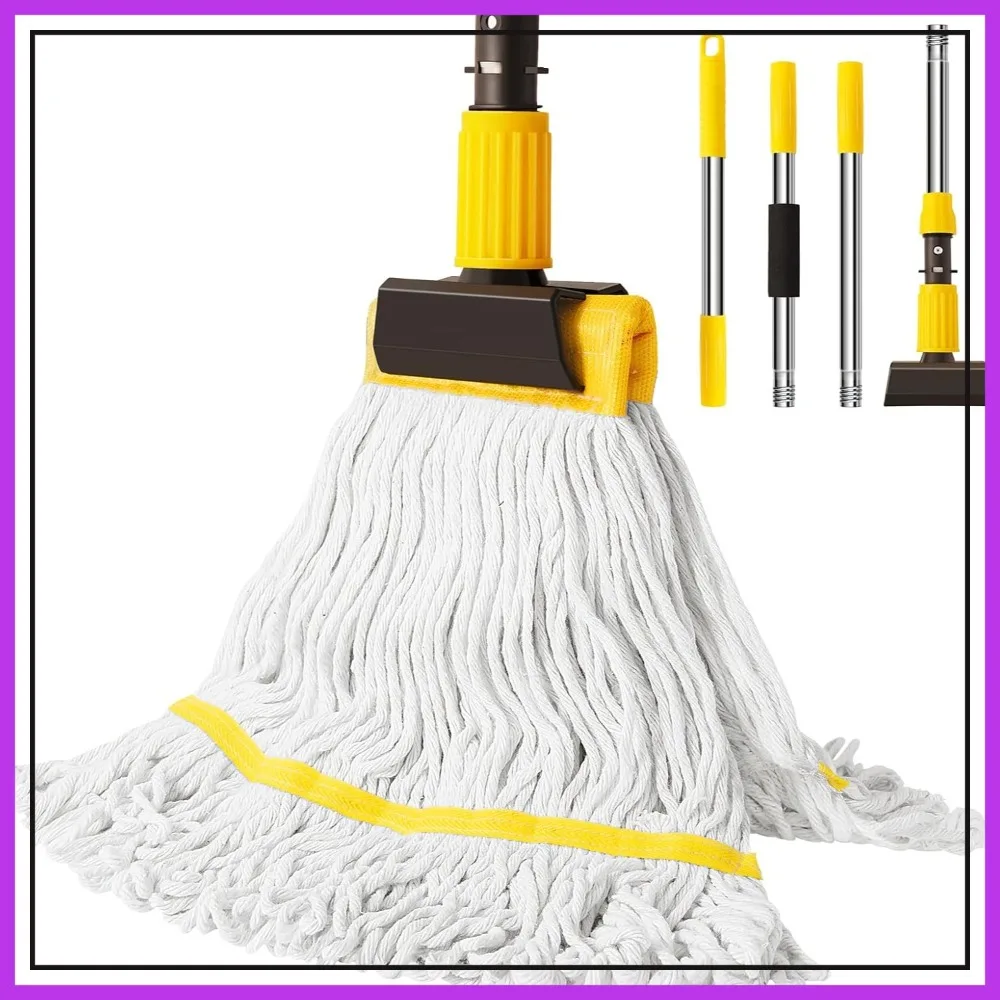 

Heavy Duty Commercial Mop with 54" Long Handle, Wet Mop for Home, Workshop, Garage Floors, 53" Stainless Steel Handle, Yellow