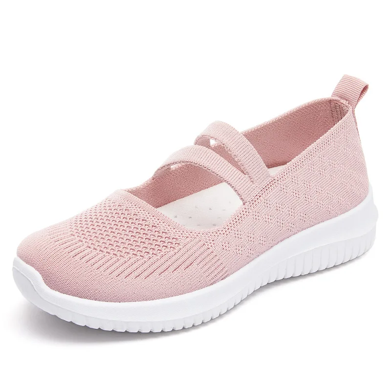 Black Mesh Knitting Mary Janes Shoes Ladies Spring Wedges Loafers Shoes Mom Comfortable Ballet Flats Pink Summer Sneakers