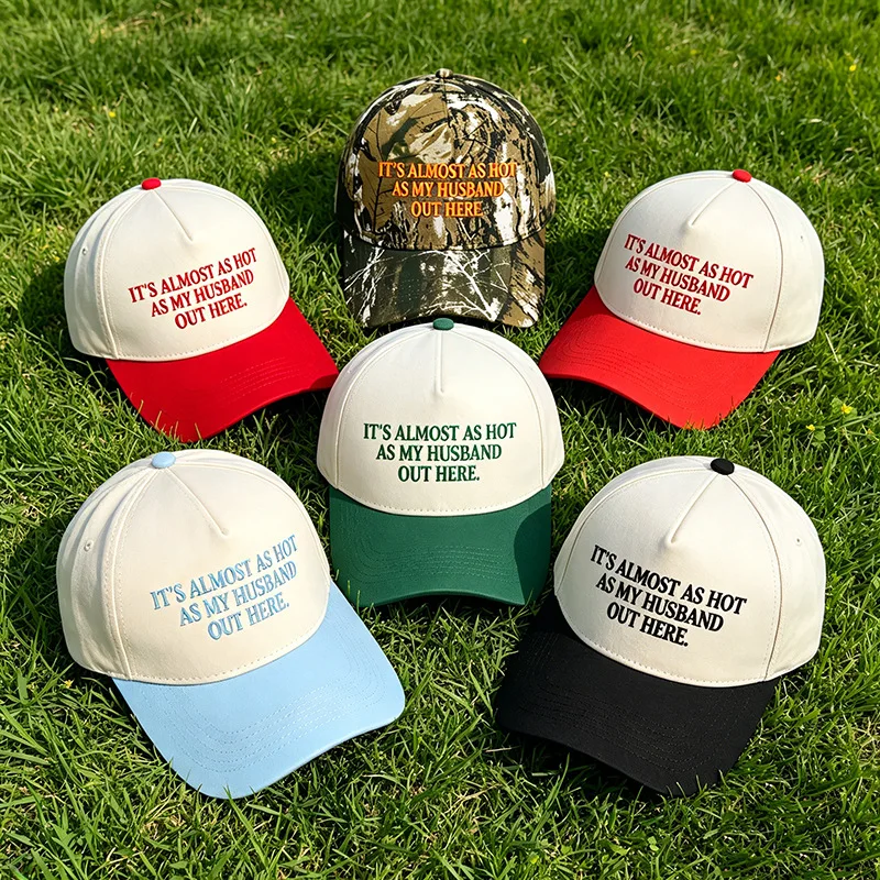 Embroidered Trucker Hat Its Almost As Hot As My Husband Trucker Cap,Two-Tone Sarcastic Wife Color Blocked Casual Baseball Hat