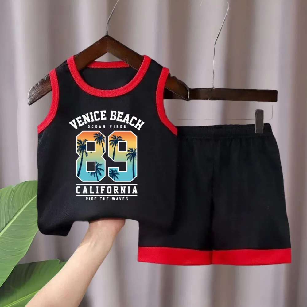 Summer Boys Basketball Clothes Sets Fashion Printed Kids Breathabkle Mesh Comfy Vest Set Child Sleeveless Vest and Botton 2pcs
