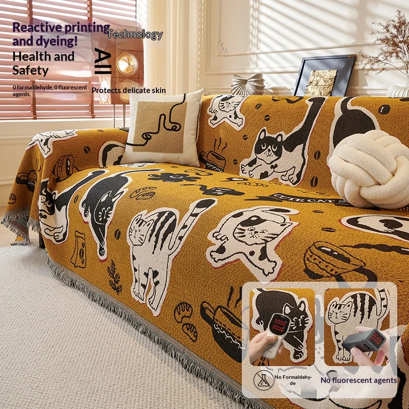Sofa Towel With Skirt Anti Slip Furniture Cover For Living Room Home Sofa Covers Designer Couch Towel Large One Piece Stain Resi
