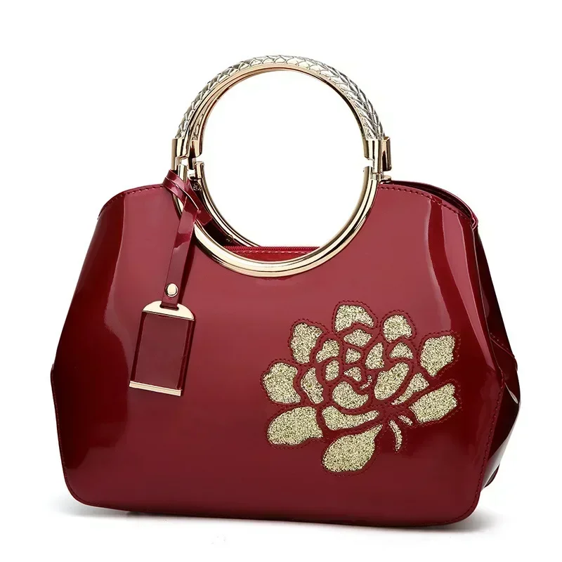 New Fashion European and American Lacquer Leather Handheld Women\'s Bag BrightShell BagShoulder Oblique Straddle Bag Bag
