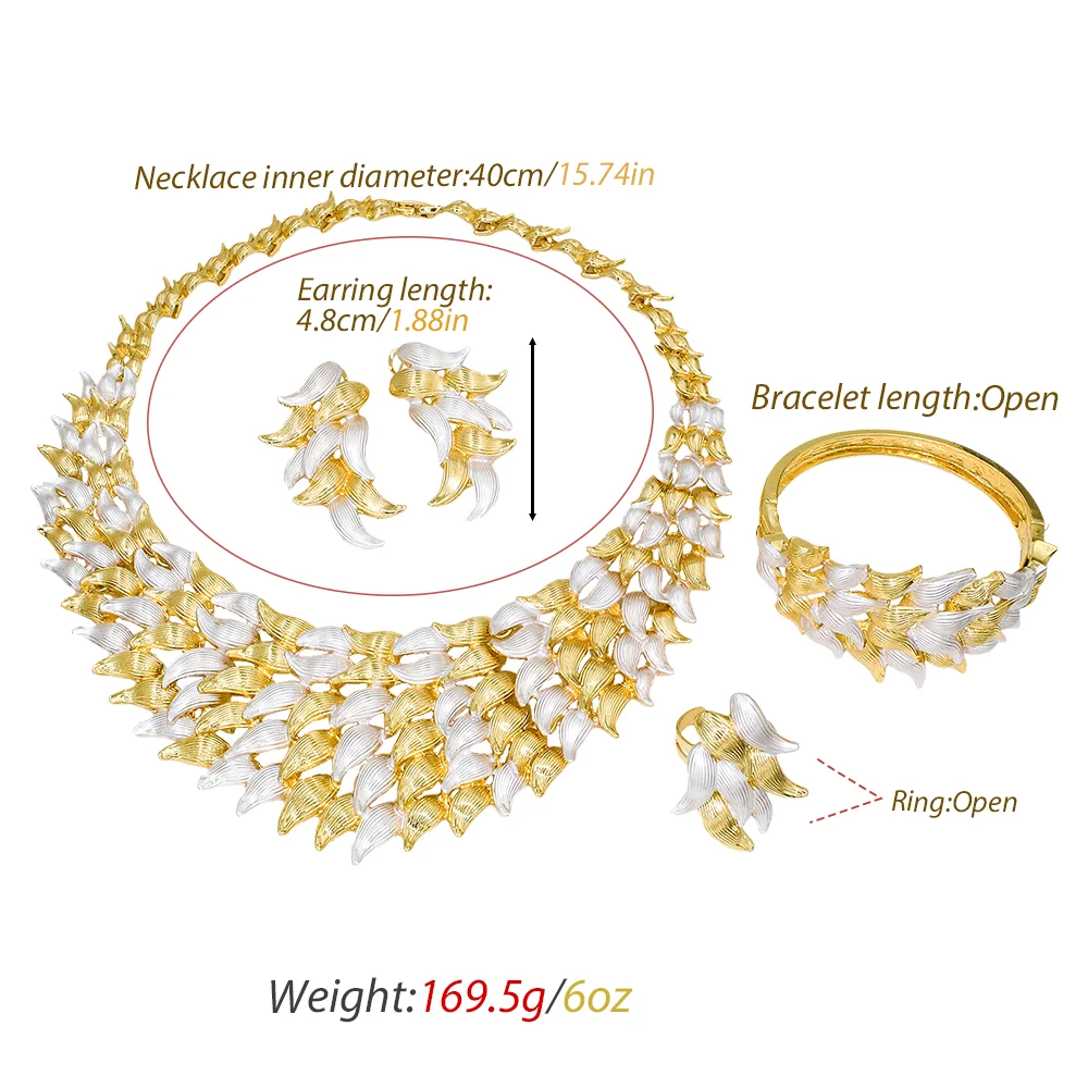 GZJPEI 2026 New Two‑Tone Leaf Shape Jewelry Set Hight Quality 18K Gold Plated African Dubai Bridal Wedding Jewelry Party Gifts